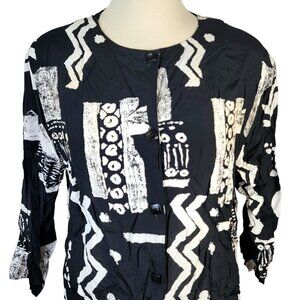 Vintage 80s Button Blouse Women Plus 22W Black White Shirt Top Formal Work Fall